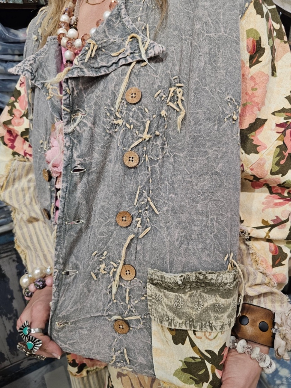 🎉 A RARE BIRD “ CHAMBRAY 2  “ A RARE BIRD HAND MADE CHAMBRAY KNOTTED JACKET 49 - Picture 4 of 12